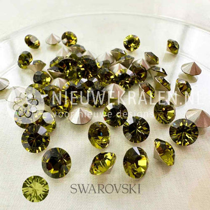 Swarovski puntstenen SS39 (ca. 8 mm) Khaki – diepe groene Round Stones met luxueuze schittering, ideaal voor sieraden, accessoires en couture