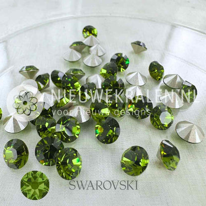 Swarovski puntstenen SS39 (ca. 8 mm) Olivine – olijfgroene Round Stones met schitterende glans, ideaal voor sieraden, accessoires en couture