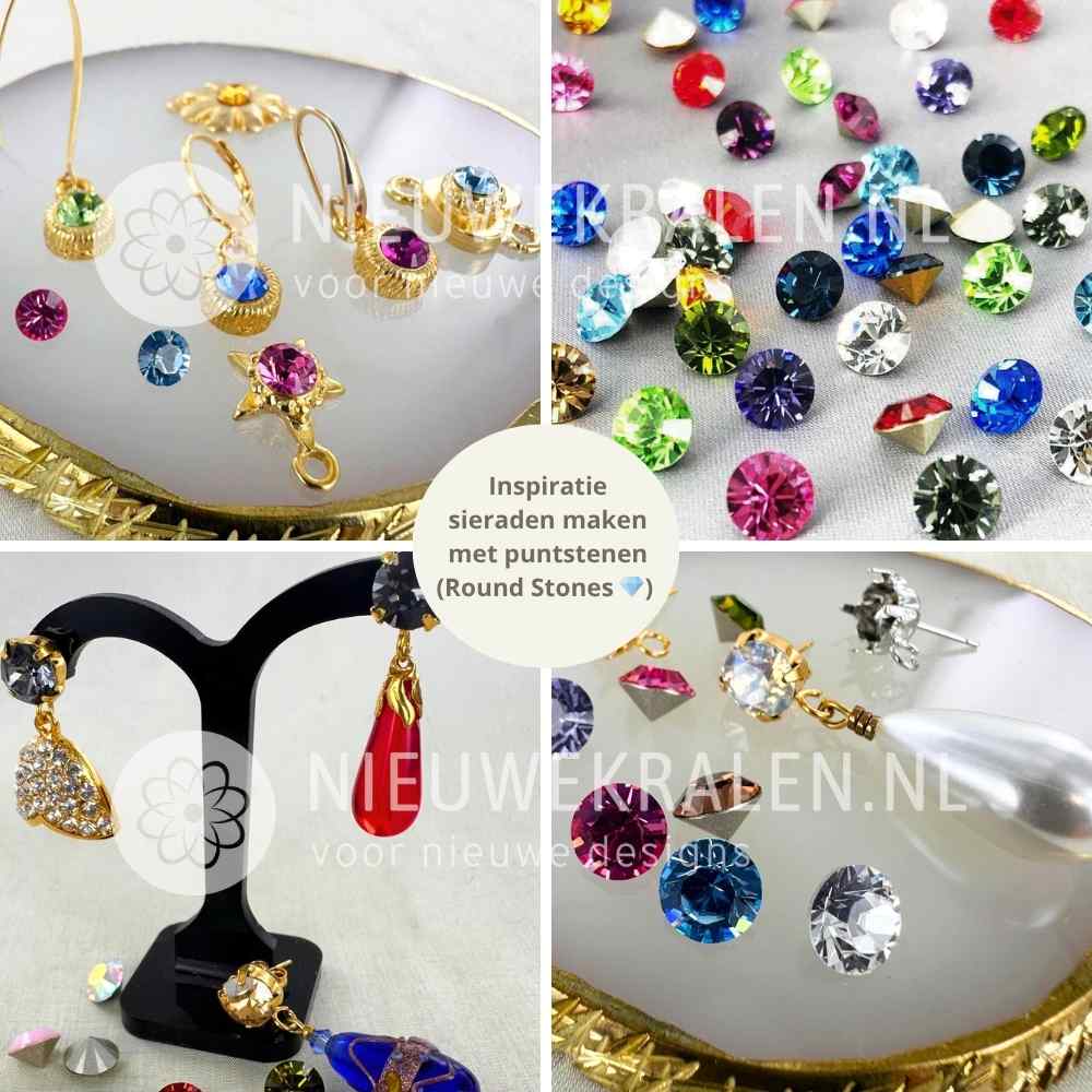 Inspiratie sieraden maken met Swarovski puntstenen SS39 (ca. 8 mm) – kleurrijke Round Stones verwerkt in oorbellen en hangers