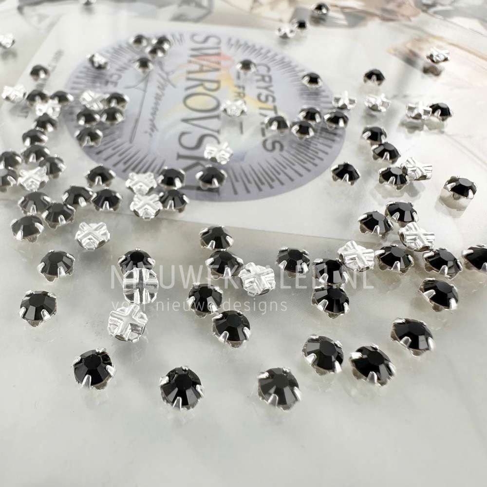 Swarovski Rose Montées SS16 Jet (280) in zilverkleurige setting