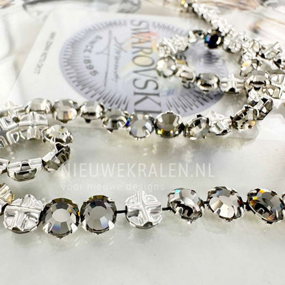Swarovski Rose Montées SS30 Black Diamond (215) in zilverkleurige setting