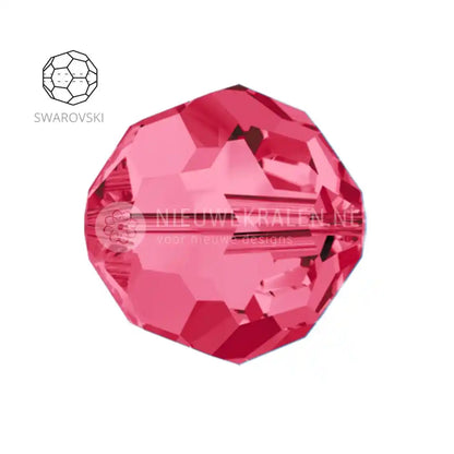 Swarovski Round Beads 6mm Indian Pink (289) kristalkralen in een fuchsia roze kleur – facetgeslepen close-up productfoto.