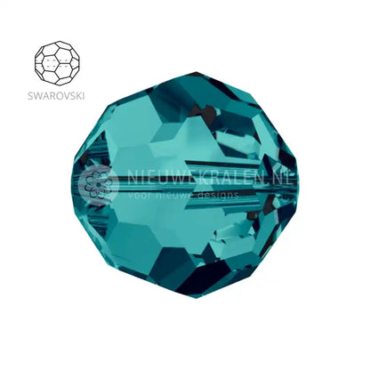 Swarovski Round Beads 6mm Indicolite (379) kristalkralen in een blauwgroene tint – facetgeslepen close-up productfoto.