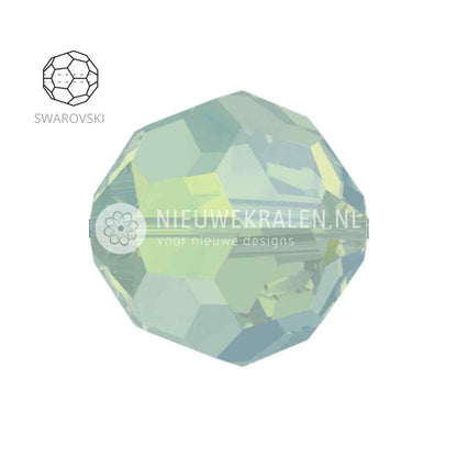 Swarovski Round Beads 6mm Pacific Opal (390) kristalkralen in zacht turquoise kleur – facetgeslepen close-up productfoto.