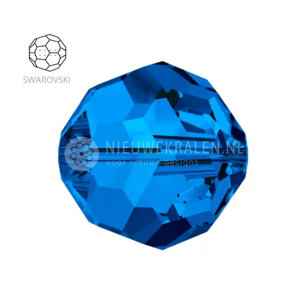 Swarovski Round Beads 6mm Sapphire 206 kristalkralen in koningsblauw – facetgeslepen close-up productfoto.