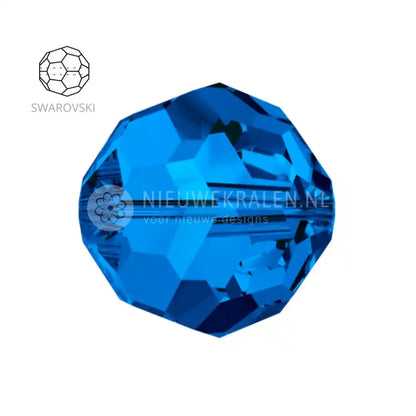 Swarovski Round Beads 6mm Sapphire 206 kristalkralen in koningsblauw – facetgeslepen close-up productfoto.
