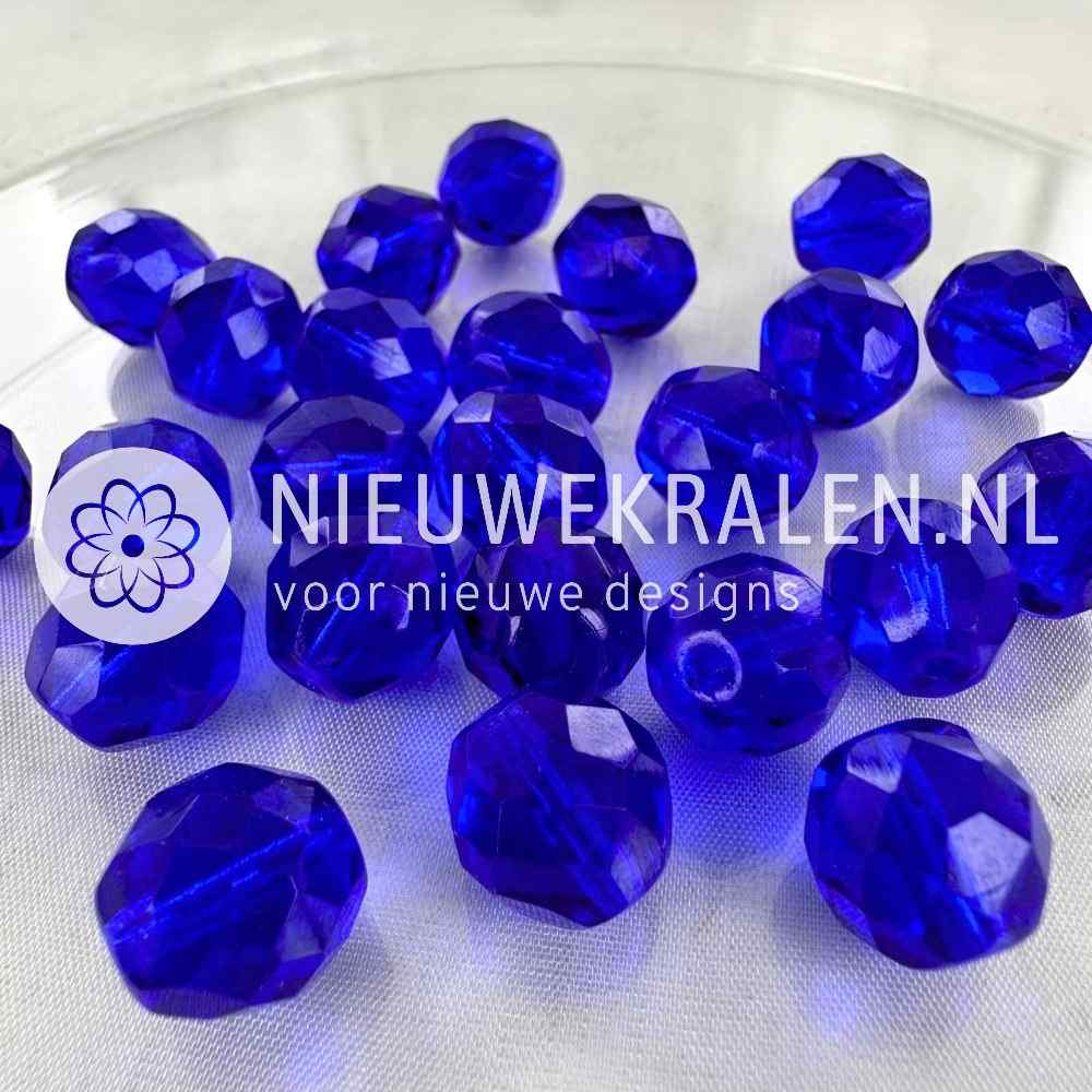 Tsjechische facet kralen 12 donkerblauw – Fire Polished glaskralen van Preciosa met schitterende glans.