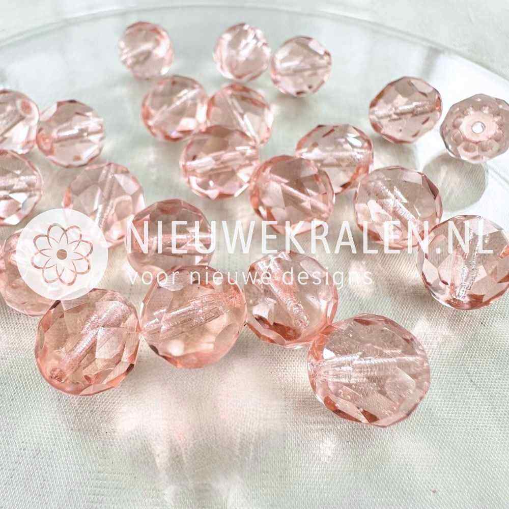Tsjechische facet kralen 12 mm lichtroze transparant - Fire Polished glaskralen van Preciosa