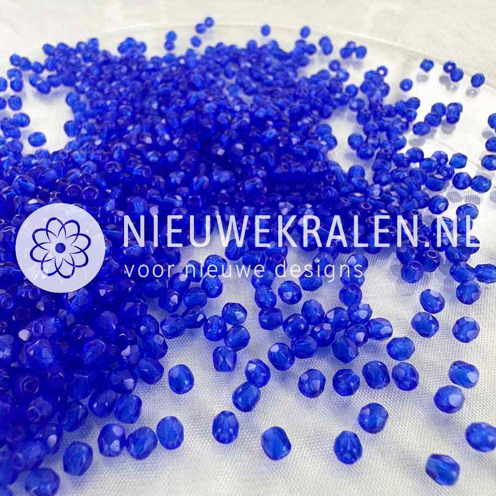 Tsjechische facet kralen 3 mm in de kleur blauw - Fire polished glaskralen van Preciosa.
