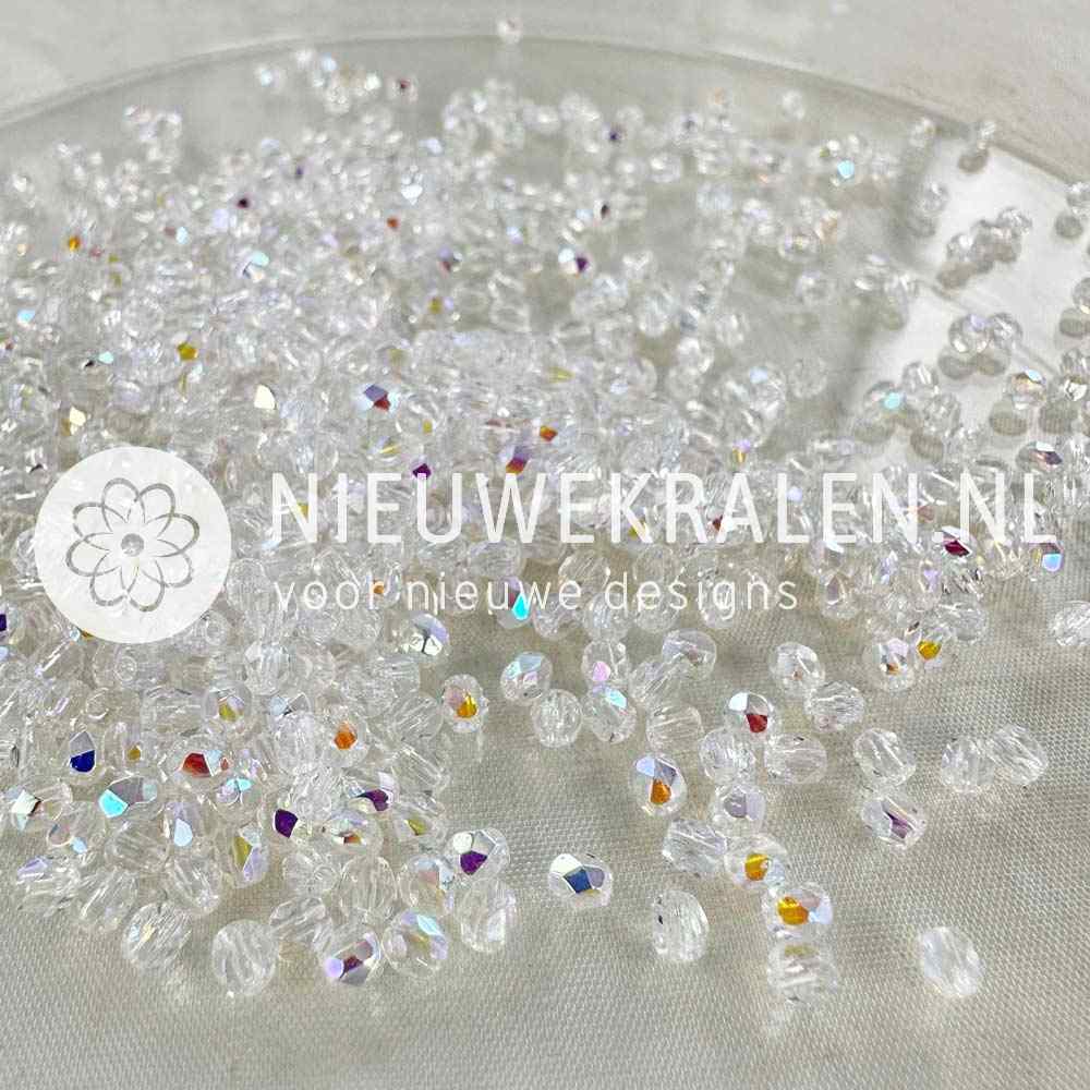 Tsjechische facet kralen 3 mm in de kleur crystal ab - Fire polished glaskralen van Preciosa.