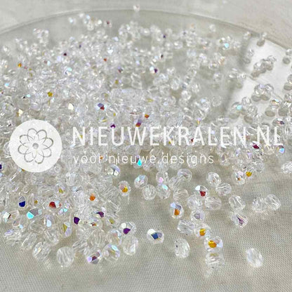 Tsjechische facet kralen 3 mm in de kleur crystal ab - Fire polished glaskralen van Preciosa.