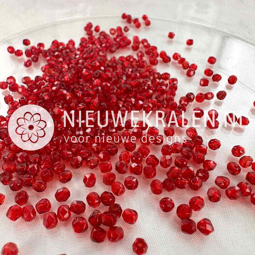 Tsjechische facet kralen 3 mm in de kleur rood - Fire polished glaskralen van Preciosa