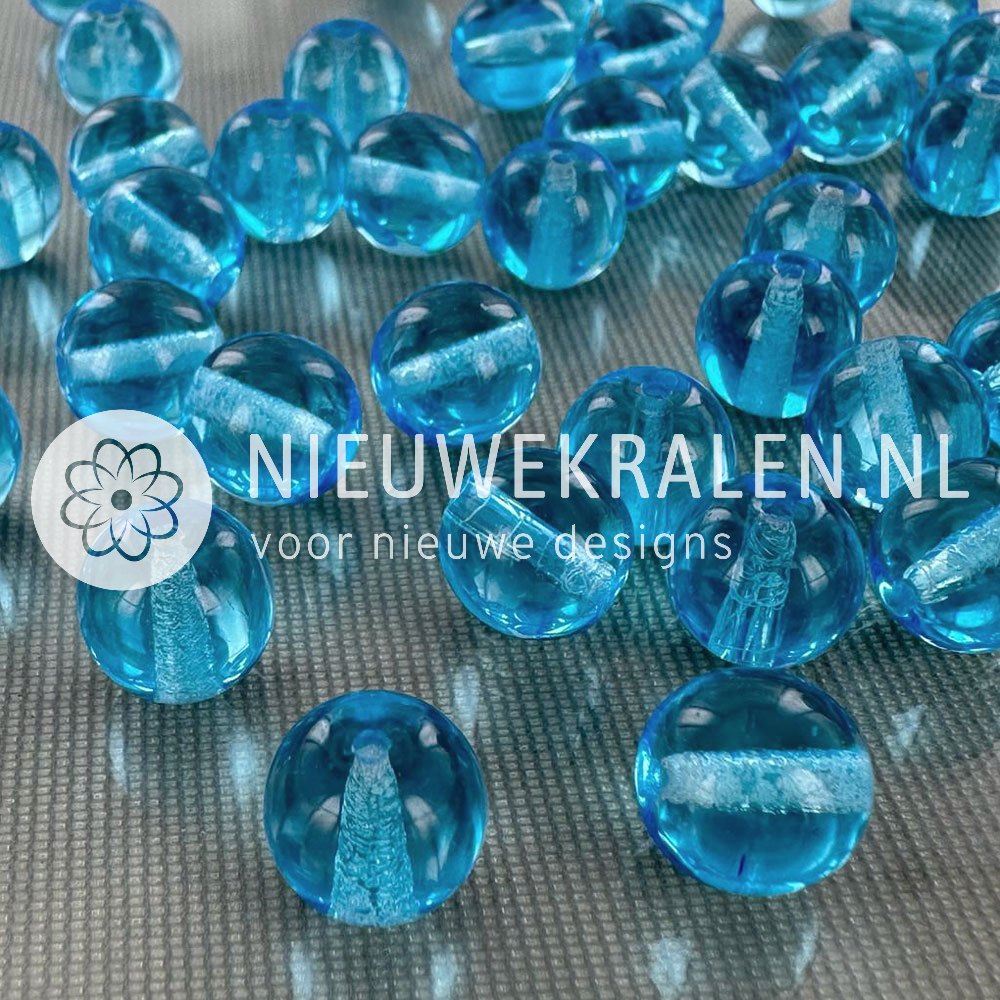 Tsjechische glaskralen rond 10mm aqua blauw – pressed beads Boheems glas
