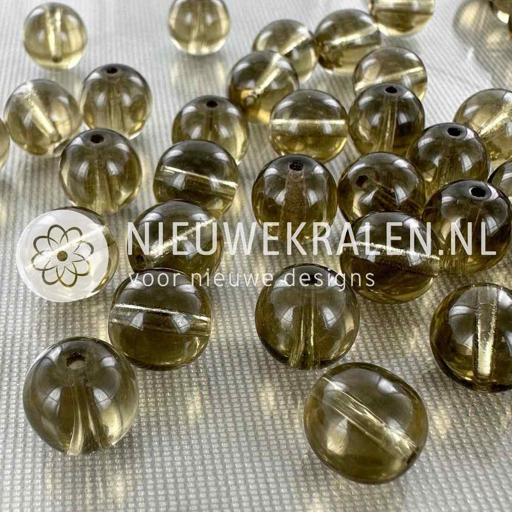 Tsjechische glaskralen rond 10mm  grijs transparant – pressed beads Boheems glas