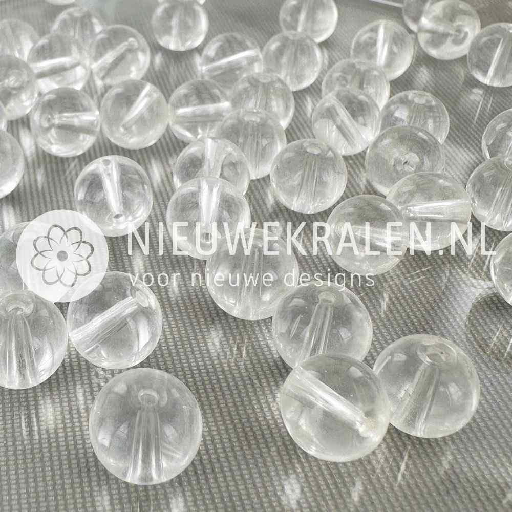 Tsjechische glaskralen rond 10mm kristal transparant – pressed beads Boheems glas