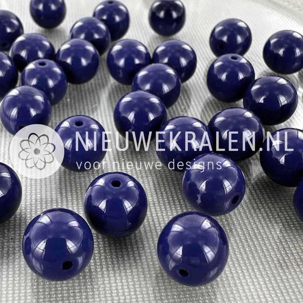 Tsjechische glaskralen rond 10mm marineblauw opaque – pressed beads Boheems glas