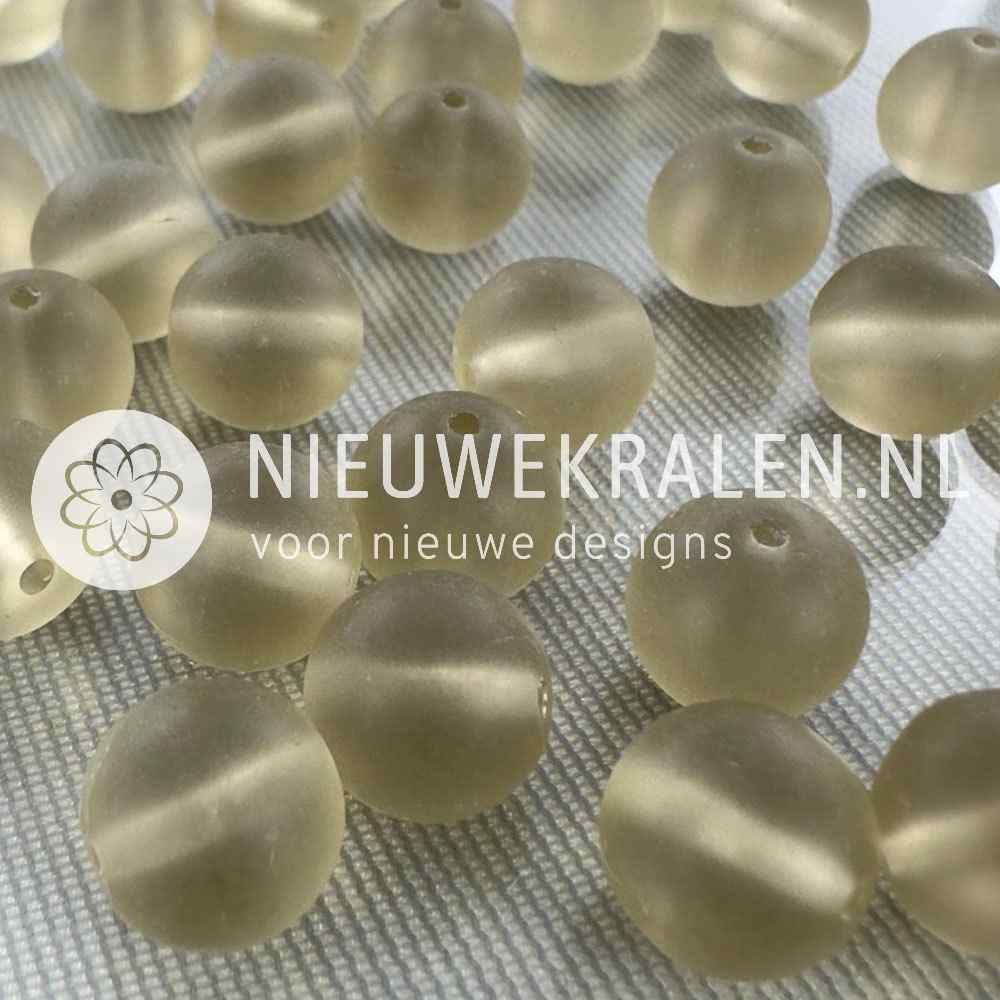 Tsjechische glaskralen rond 10mm mat grijs semi transparant – pressed beads Boheems glas
