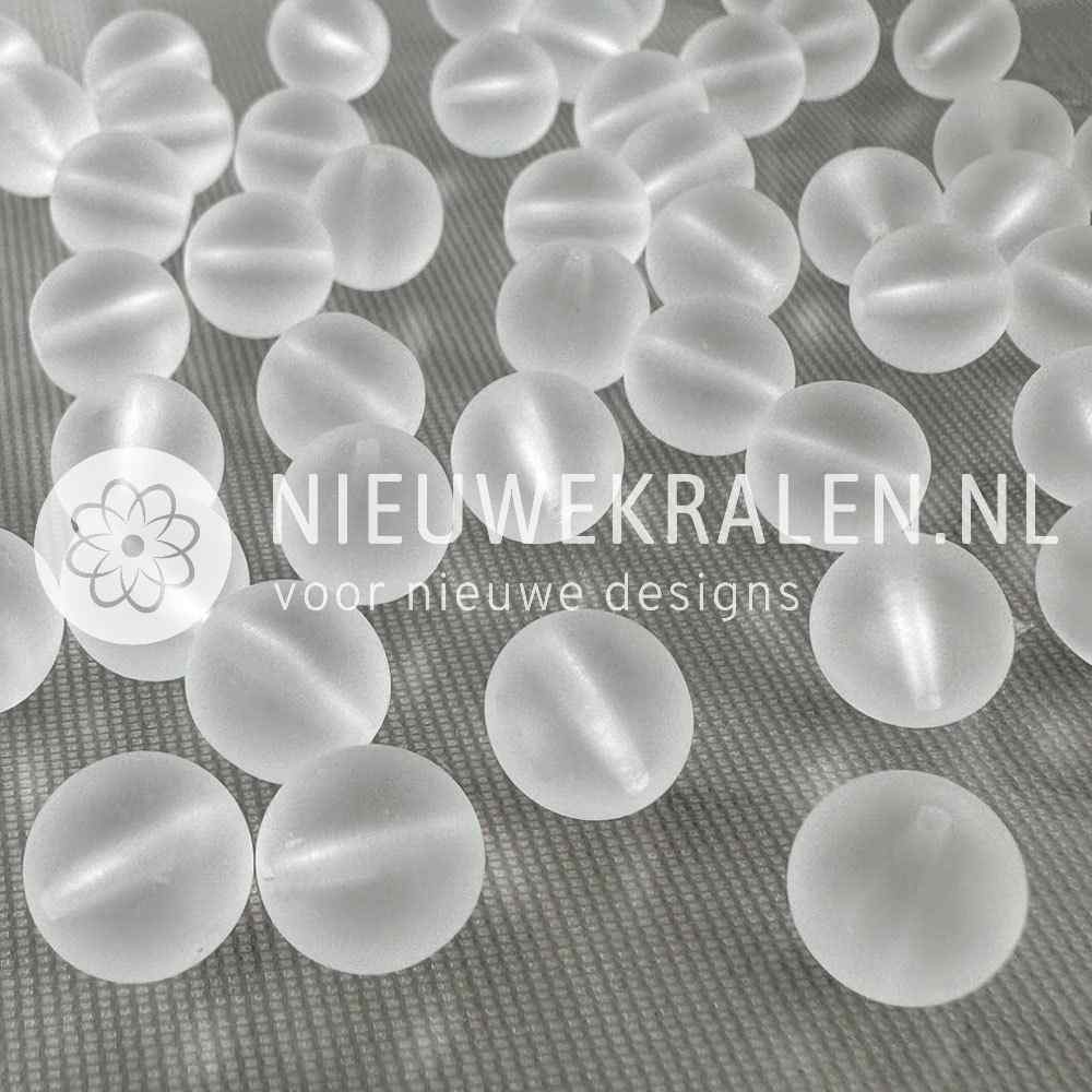 Tsjechische glaskralen rond 10mm mat kristal semi transparant – pressed beads Boheems glas