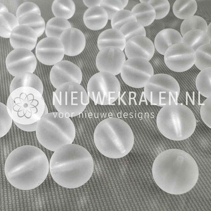 Tsjechische glaskralen rond 10mm mat kristal semi transparant – pressed beads Boheems glas