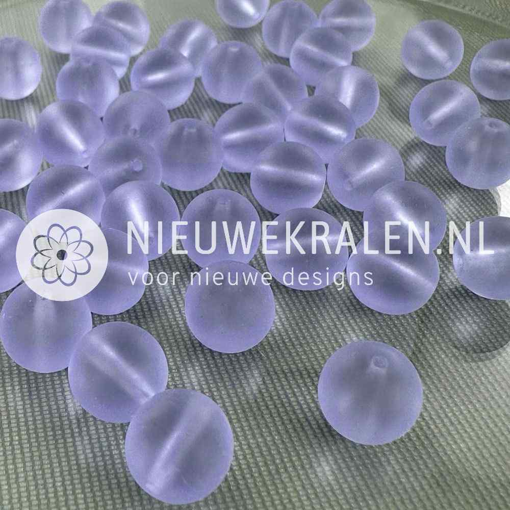 Tsjechische glaskralen rond 10mm mat lila semi transparant – pressed beads Boheems glas