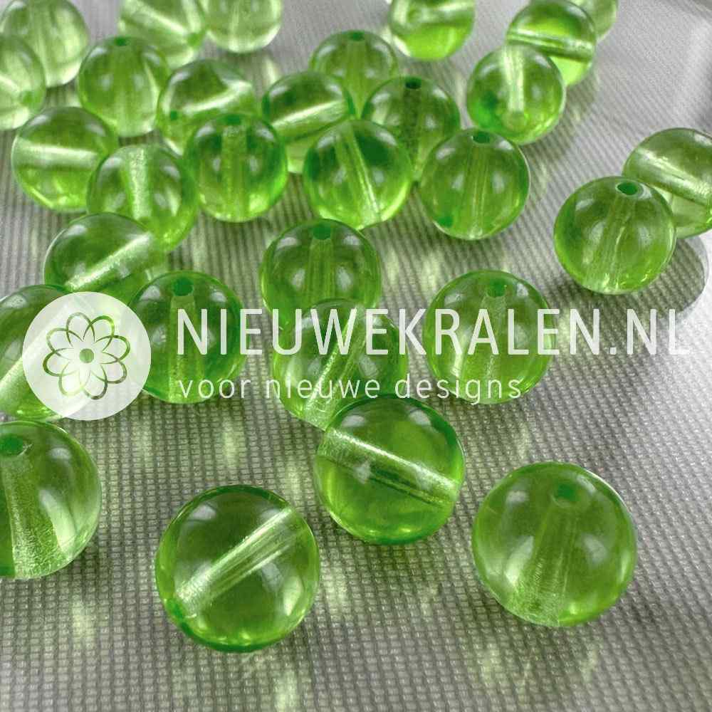 Tsjechische glaskralen rond 10mm peridotgroen transparant – pressed beads Boheems glas