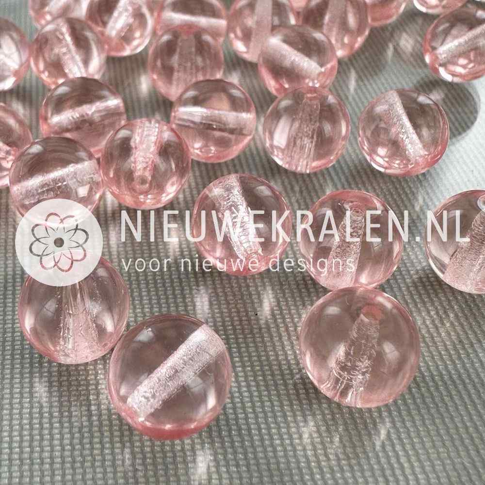 Tsjechische glaskralen rond 10mm roze transparant – pressed beads Boheems glas
