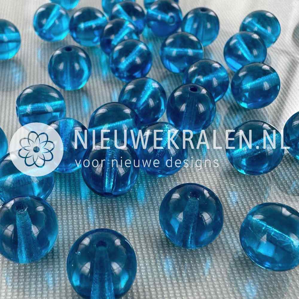 Tsjechische glaskralen rond 10mm transparant blauw – pressed beads Boheems glas