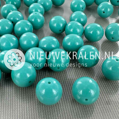 Tsjechische glaskralen rond 10mm turquoise opaque – pressed beads Boheems glas