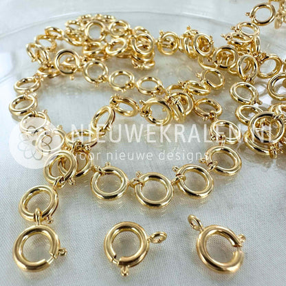 Veerringsluitingen 9 mm verguld – 24 k verguld met E-coating voor langdurige glans en kleurbehoud - sieradensluitingen voor armbanden, kettingen en voor het bevestigen van bedels en hangers.