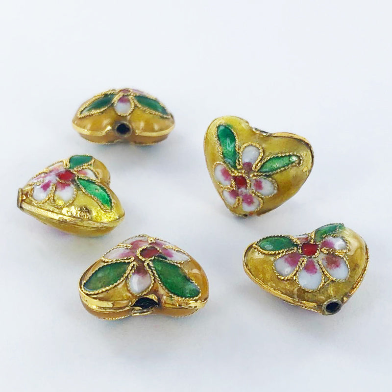 Cloisonne kralen hartje 16mm goud per stuk