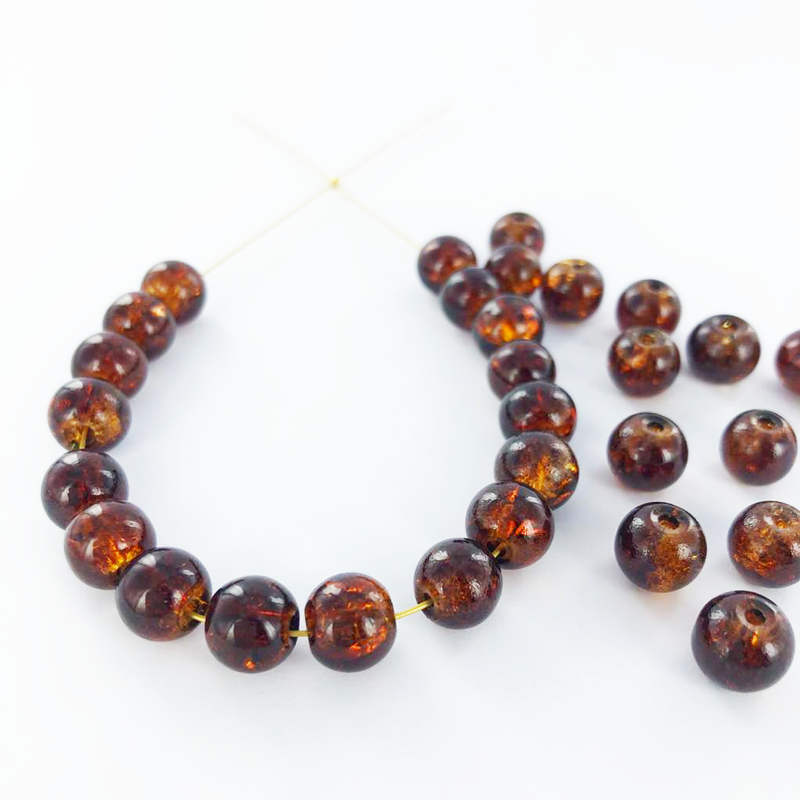Crackle beads glas kralen rond 8mm bruin