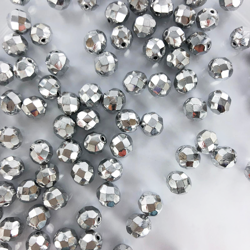 Facet kralen 8mm metallic zilver per 10 stuks