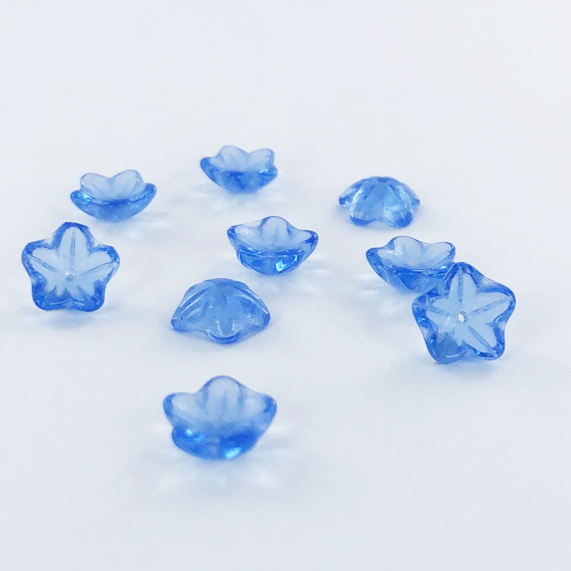 Glaskralen bloem 10mm blauw per 4 stuks