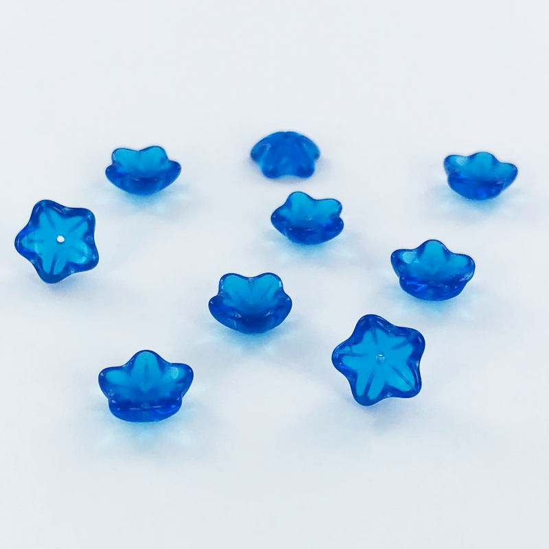 Glaskralen bloem 10mm blauw per 4 stuks