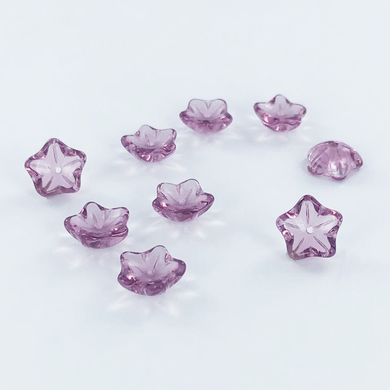 Glaskralen bloem 10mm paars per 4 stuks