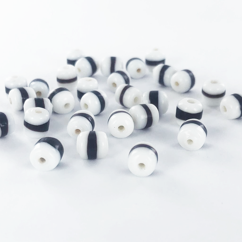 Glaskralen cilinder kralen 7mm zwart wit per 5 stuks