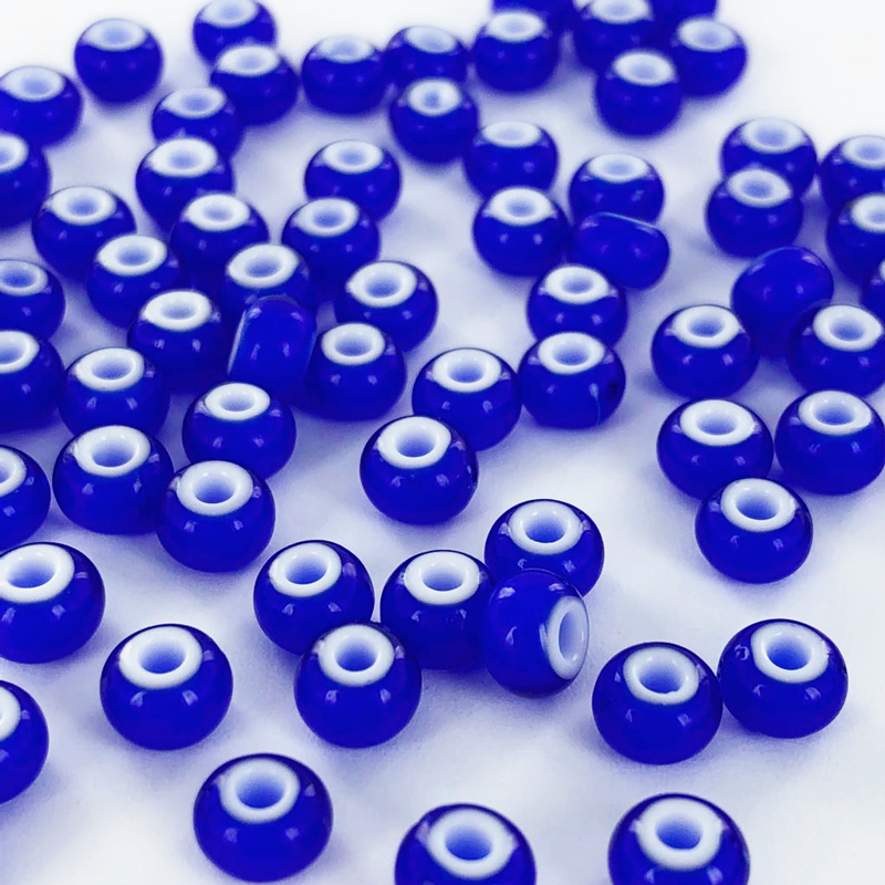 Glaskralen cilinder blauw met witte kern 5mm per 10 gram