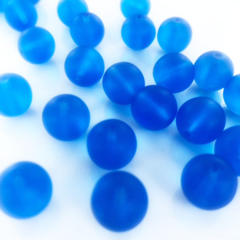 Glaskralen rond mat blauw 12mm per 5 stuks