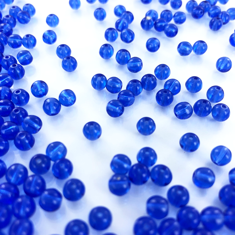 Glaskralen rond blauw 5mm per 50 stuks