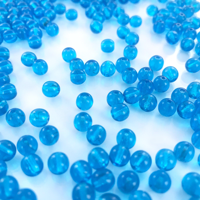 Glaskralen rond blauw 6mm per 50 stuks
