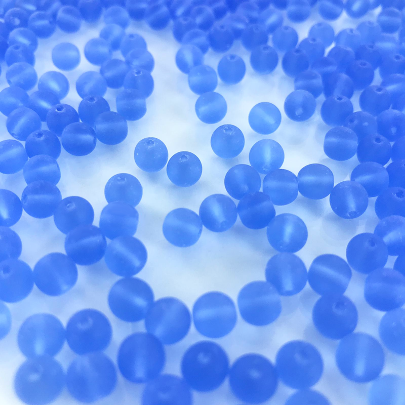 Glaskralen rond mat blauw 6mm per 50 stuks