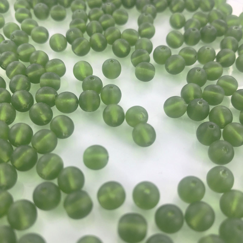 Glaskralen rond mat groen 6mm per 50 stuks