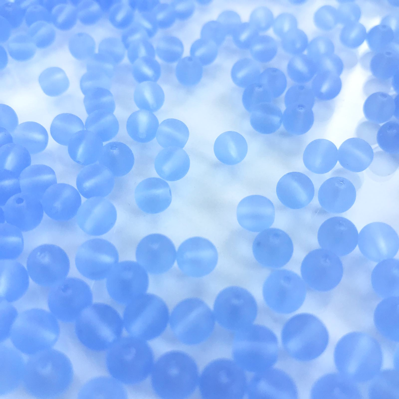 Glaskralen rond mat blauw 6mm per 50 stuks