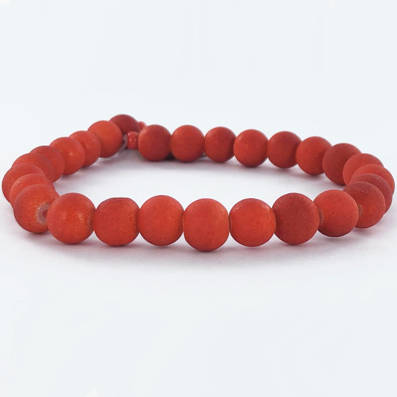 Glaskralen rond 8mm mat rood oranje per streng