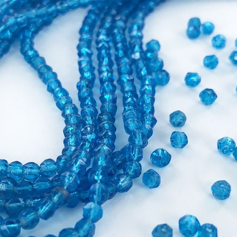 Half facet kralen 3mm rond glas blauw per 50 stuks