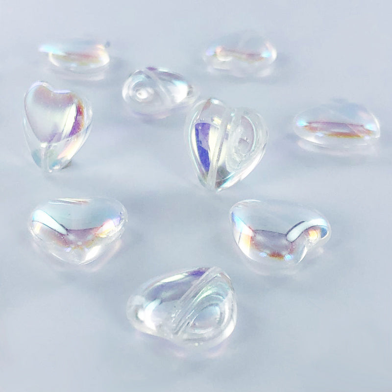 Hartjes kralen glas 15mm kristal irise per 2 stuks