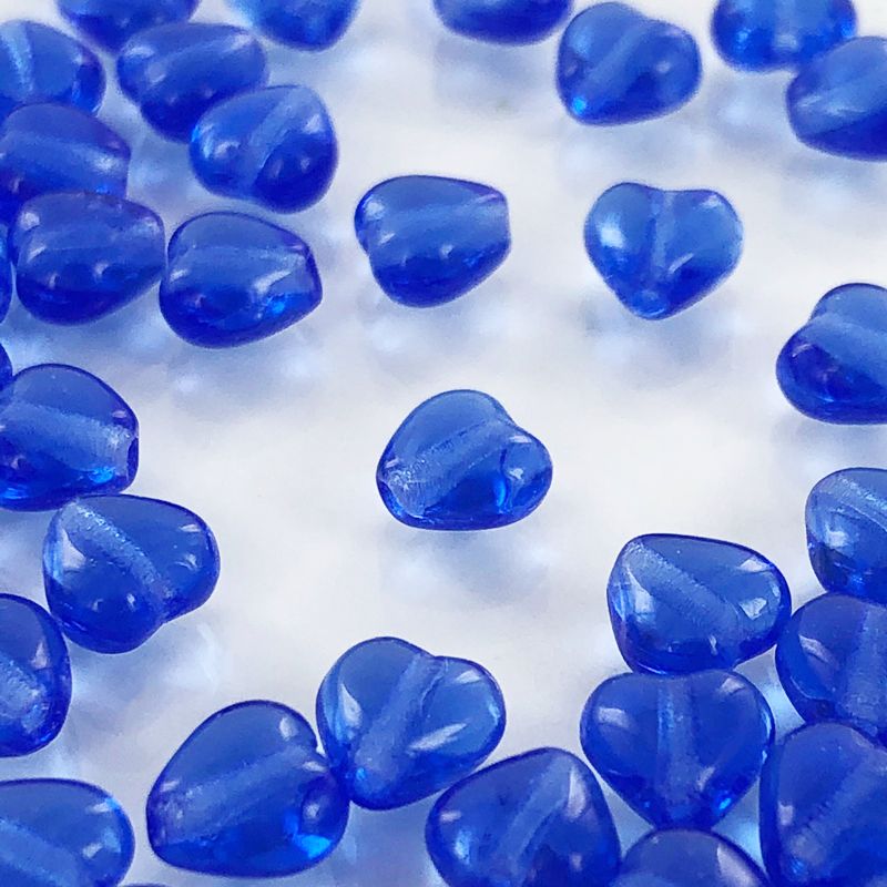 Hartjes kralen glas 6mm blauw per 2 stuks