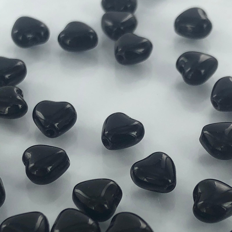 Hartjes kralen glas 6mm zwart per 2 stuks
