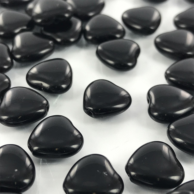 Hartjes kralen glas zwart 9mm per 5 stuks