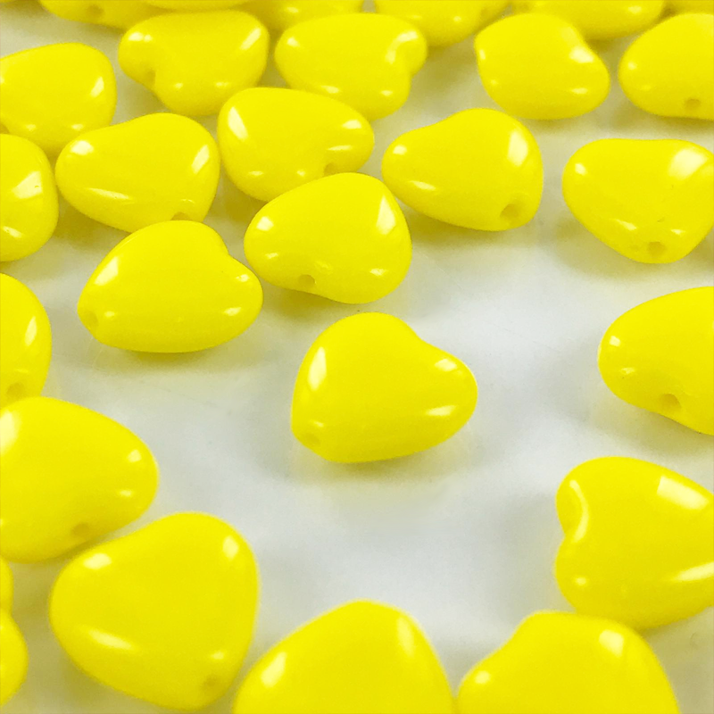 Hartjes kralen glas geel 9mm per 5 stuks